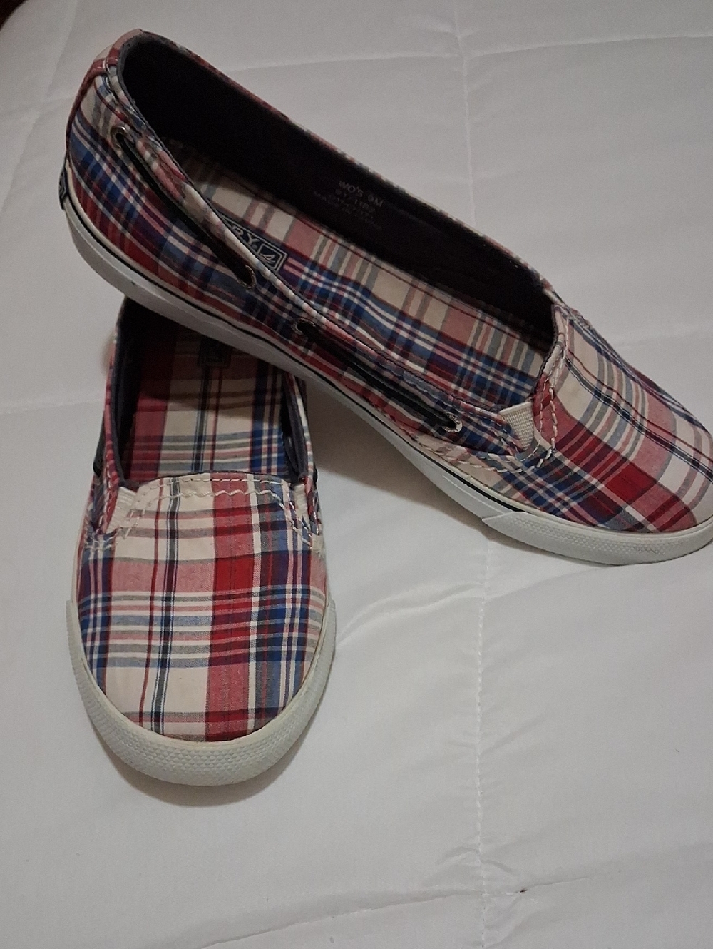 Sperry Red, Blue & White Plaid Slip-On Flats Sz 9 M